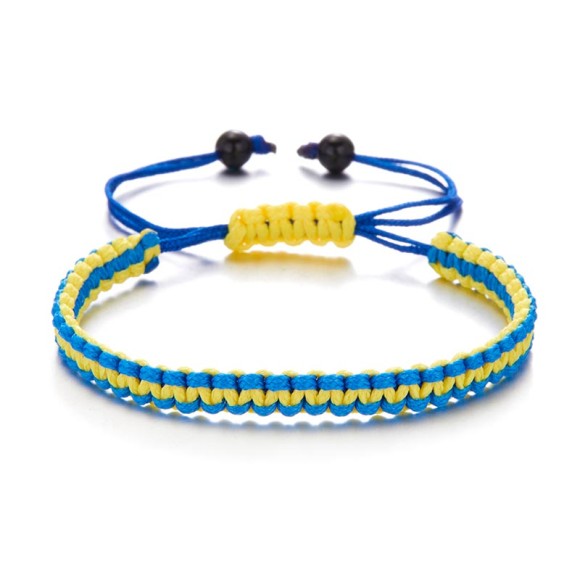 Браслет из шнура Украина желто-голубой плетение