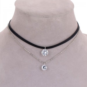 Шкіряний чокер зі сріблястим ланцюжком Кристал Шкіряний чокер зі сріблястим ланцюжком Кристал