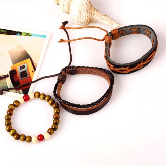 Набір шкіряних браслетів Casual (3 шт)