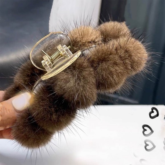 Заколка крабик для волосся з натурального хутра