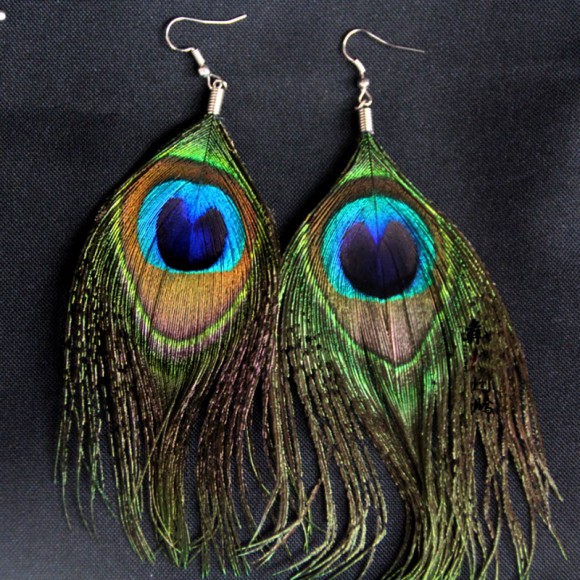 Серьги длинные Перо павлина Серьги длинные Перо павлина