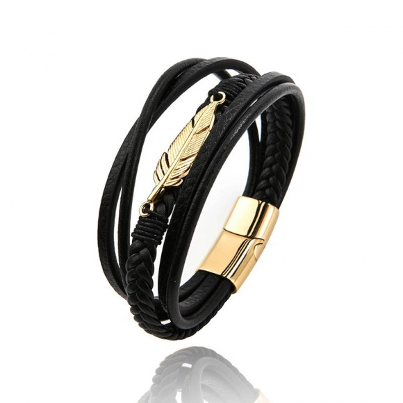 Чоловічий шкіряний браслет Перо