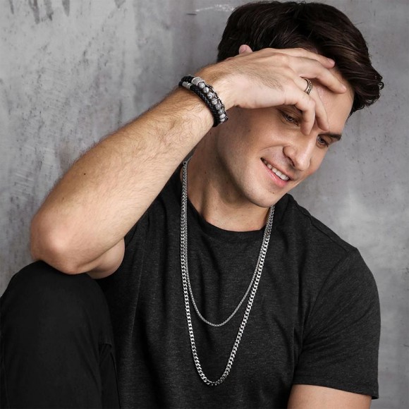 Браслет из стали с натуральным мрамором и шунгитом