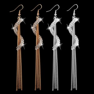 Серьги длинные Elegant S-Shape с кристаллами Серьги длинные Elegant S-Shape с кристаллами