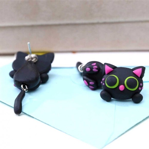Серьги гвоздики Чёрная кошечка Серьги гвоздики Чёрная кошечка