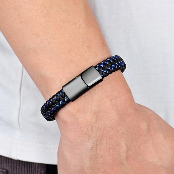 Чоловічий шкіряний браслет Плетіння Blue