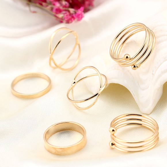 Кольца на фаланги пальцев Mujer золотистого цвета (6 шт)