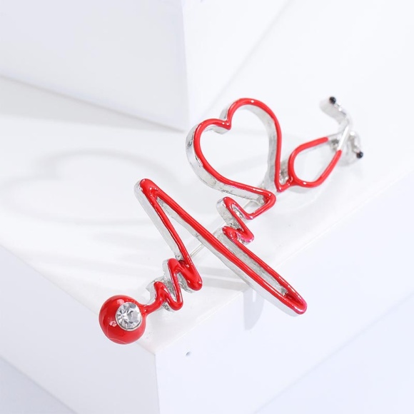 Брошь стетоскоп Ритм сердца серебристый Брошь стетоскоп Ритм сердца серебристый