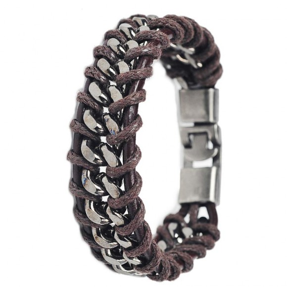 Мужской браслет Цепочка и кожа