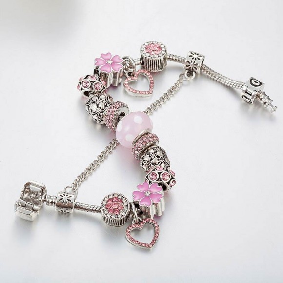 Браслет у стилі пандору Рожеве серце