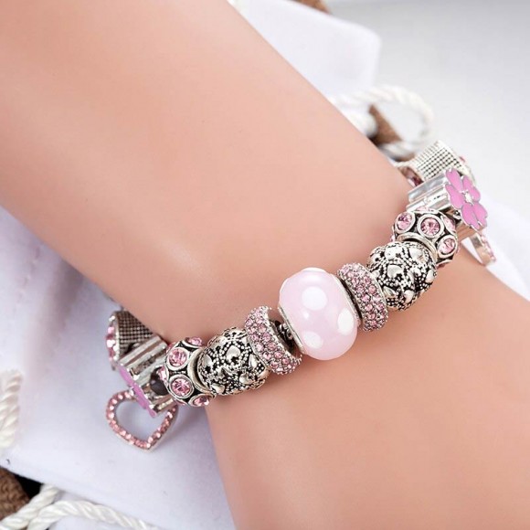 Браслет у стилі пандору Рожеве серце