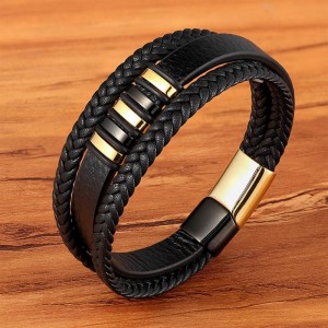 Чоловічий шкіряний браслет Тандем Gold with Black Чоловічий шкіряний браслет Тандем Gold with Black