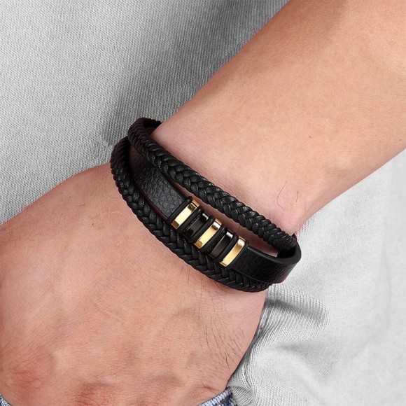 Мужской кожаный браслет Тандем Gold with Black Мужской кожаный браслет Тандем Gold with Black