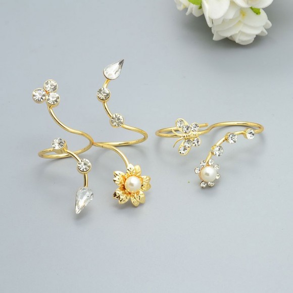 Набор двойных колец Rhinestone flower