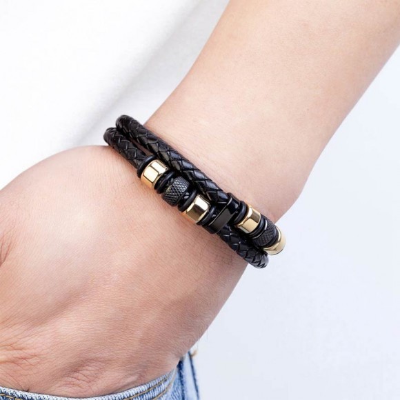 Мужской кожаный браслет Хоббс Gold with Black Мужской кожаный браслет Хоббс Gold with Black