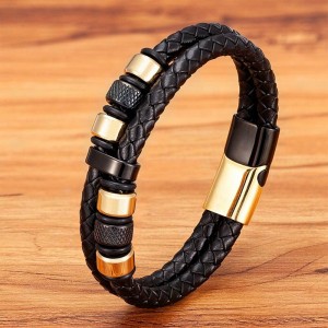 Чоловічий шкіряний браслет Хоббс Gold with Black Чоловічий шкіряний браслет Хоббс Gold with Black
