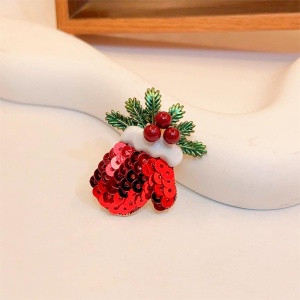 Новогодняя брошка рукавичка с пайетками