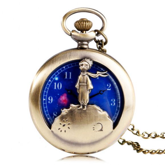 Часы кулон на цепочке Маленький принц бронзового цвета
