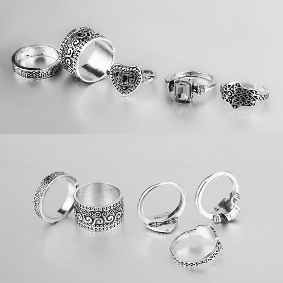 Кольца на фаланги пальцев Амулет серебристого цвета (5 шт) Кольца на фаланги пальцев Амулет серебристого цвета (5 шт)