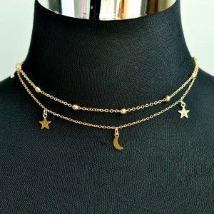 Подвійний ланцюжок на шию Зірки та місяць Подвійний ланцюжок на шию Зірки та місяць
