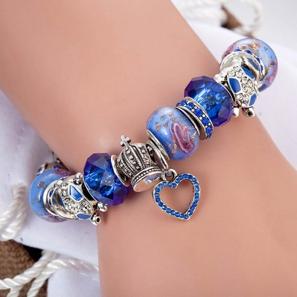 Браслет в стиле пандора Синее сердце Браслет в стиле пандора Синее сердце