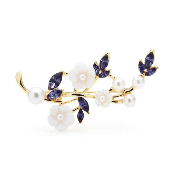 Брошка гілочка з квітами